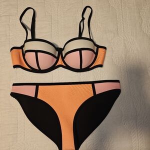 Triangl Women's Bikini Set Medium M Swimsuit Swimwear Pink Orange White Neoprene